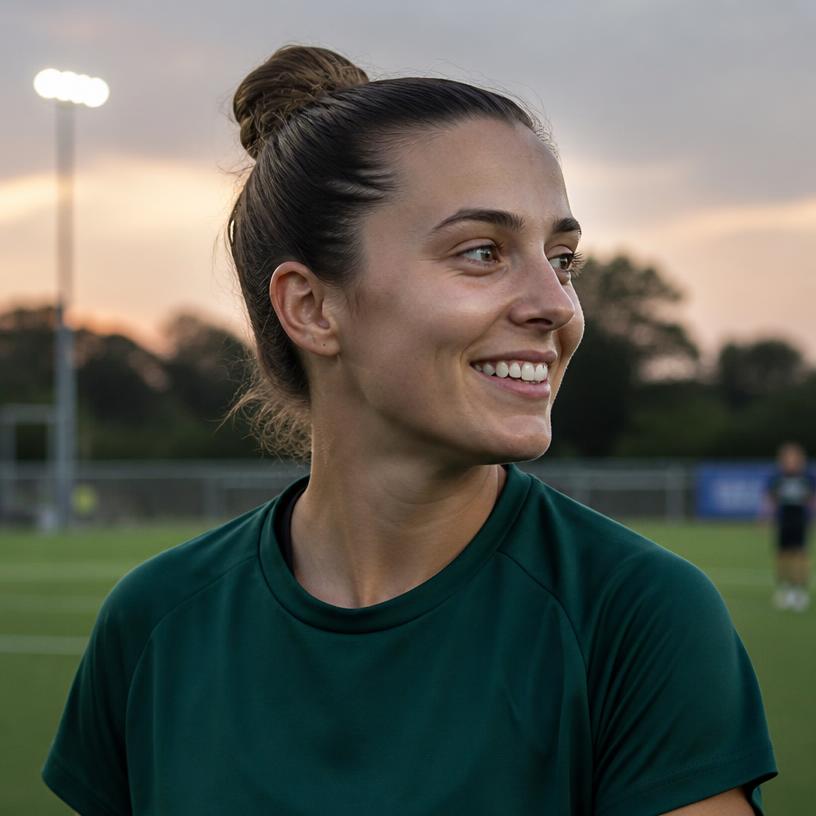Example profile photo for the fictional demo athlete Maya Bennett